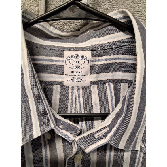 Brooks Brothers 1818 Regent Shirt XXL Blue White Striped Non-Iron Cotton Mens - Picture 6 of 11